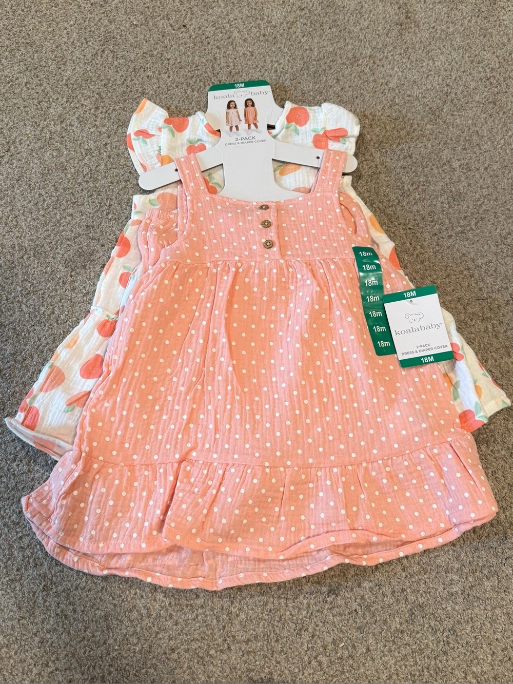 Girls Size 18M 4-Piece Koala Baby 2-Pack Dress And Diaper Cover Sets Pink